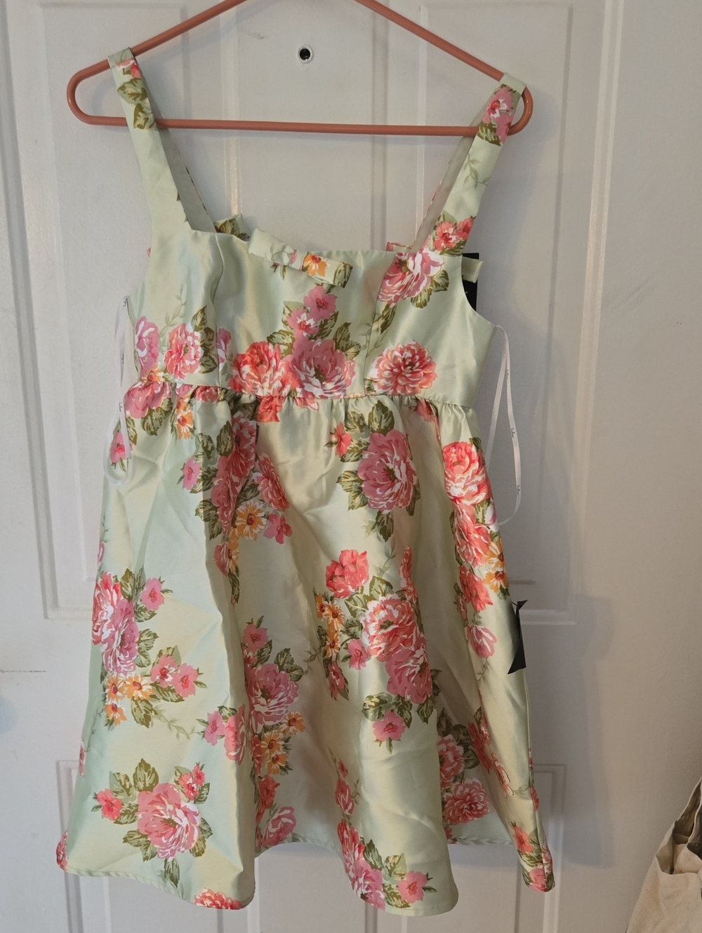 NWT Lulu's Mint Floral Fit-and-Flare Dress with Pink Rose Print